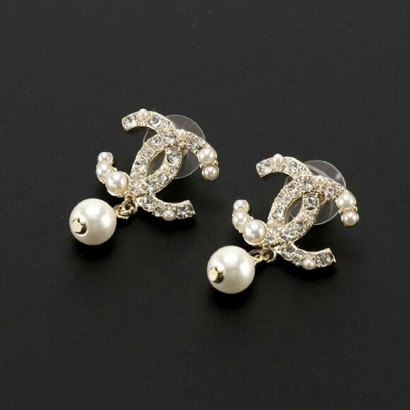 Chanel Faux Pearl & Strass CC Drop Earrings - Picture 1 of 6